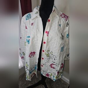 C.J. Banks 1X Womens Plus Size Floral Button Up Flowers Shirt